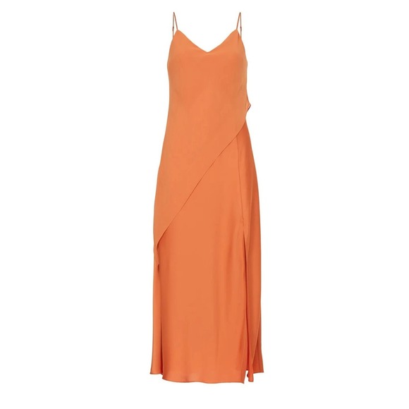 Saunders Dresses & Skirts - Saunders x RTR Chiffon Overlay Satin Sleeveless Slip Midi Dress - Orange - Sz 0